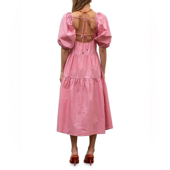 Moon River Pink Open Back Puff Sleeve Midi Dress NWT - Picture 2 of 9